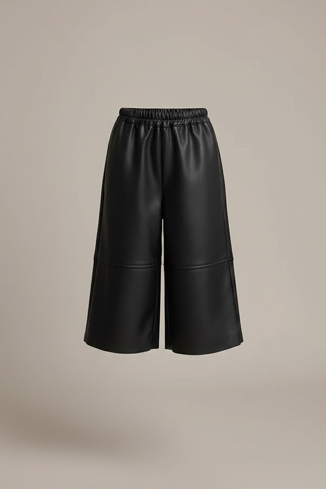 Pantalon Jupe Noir Cuir Ample Élastique Fille - Simili cuir - vue 3