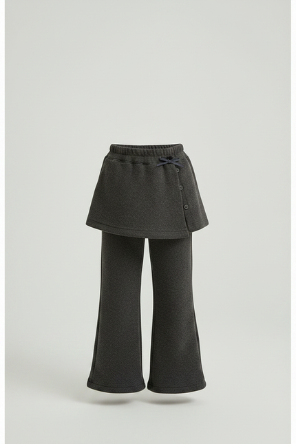 Pantalon Jupe Gris Molletonné Superposé Évasé Fille - vue 3