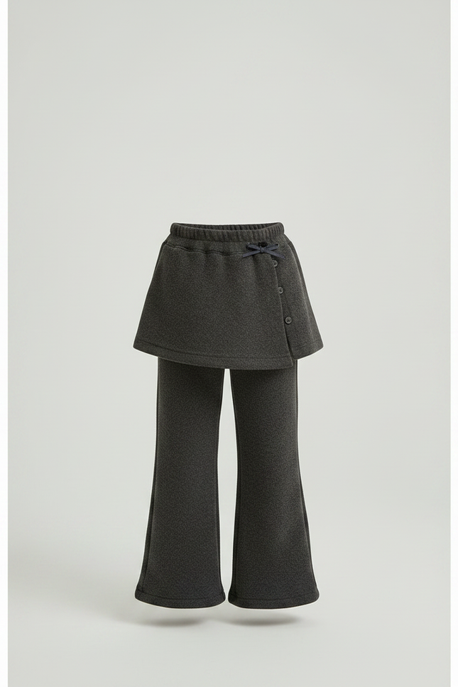 Pantalon Jupe Gris Molletonné Superposé Évasé Fille - vue 3