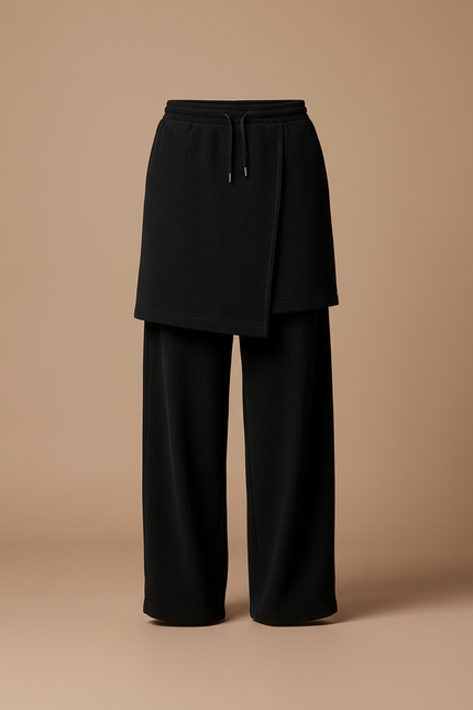 Pantalon Jupe Noir Plissé Ample Superposé Homme - Maille - vue 3