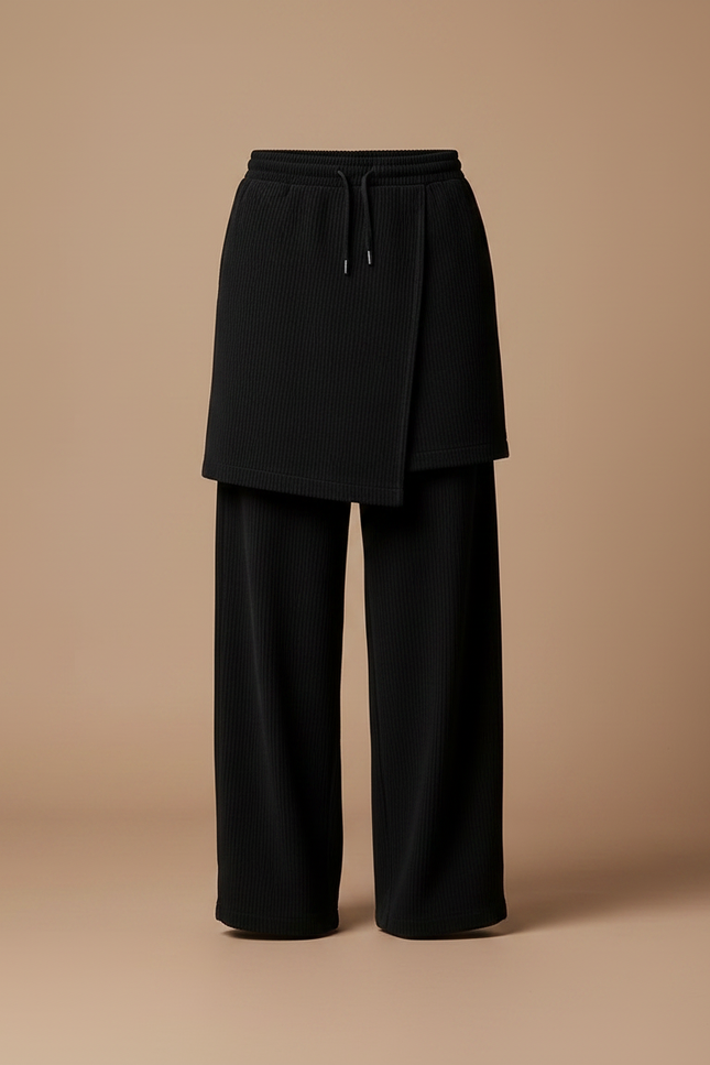 Pantalon Jupe Noir Plissé Ample Superposé Homme - Maille - vue 3