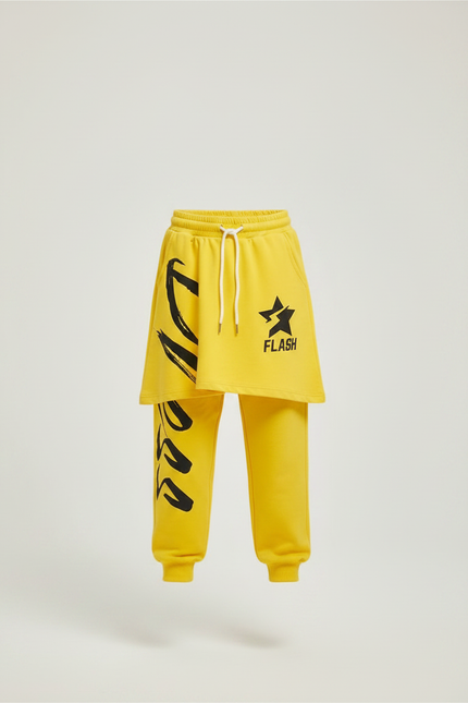 Pantalon Jupe Jaune Imprimé Asymétrique Garçon Streetwear - Molleton - vue 3