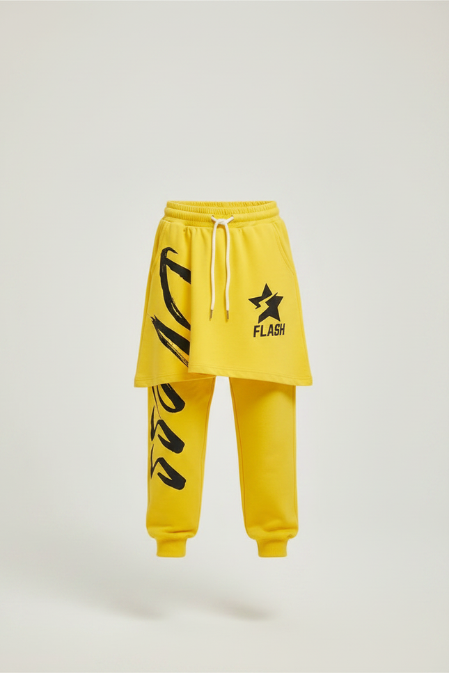 Pantalon Jupe Jaune Imprimé Asymétrique Garçon Streetwear - Molleton - vue 3