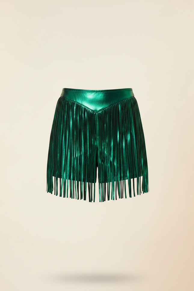 Pantalon Jupe Vert Métallisé Franges Scintillant Clubwear - Simili cuir - vue 3