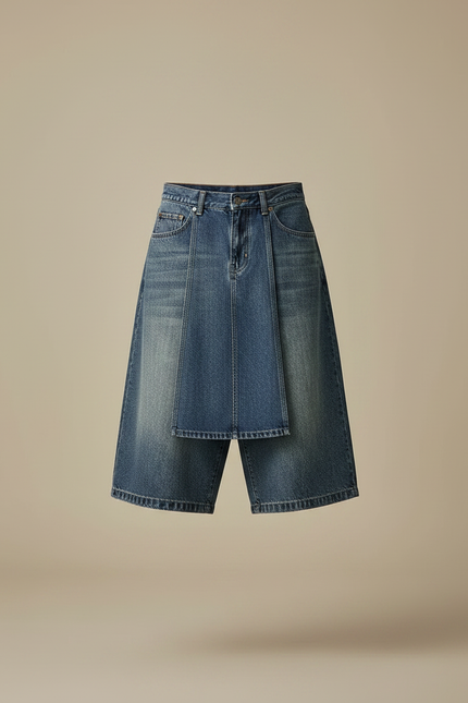 Pantalon Jupe Jean Bleu Ample Superposé Décontracté - vue 3