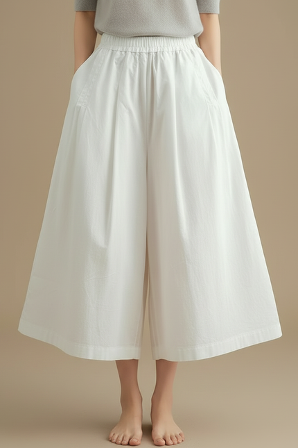 Pantalon Jupe Blanc Ample Coton Fluide Décontracté - vue 3