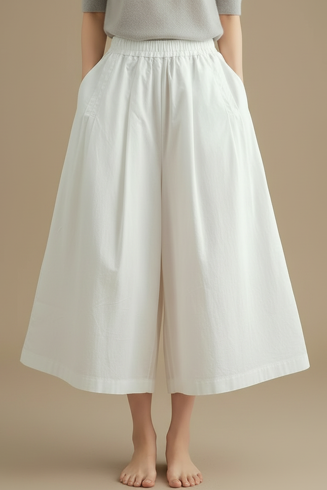 Pantalon Jupe Blanc Ample Coton Fluide Décontracté - vue 3