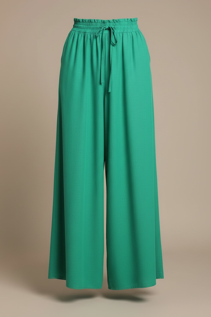 Pantalon Jupe Vert Émeraude Ample Fluide Taille Haute - Viscose - vue 3