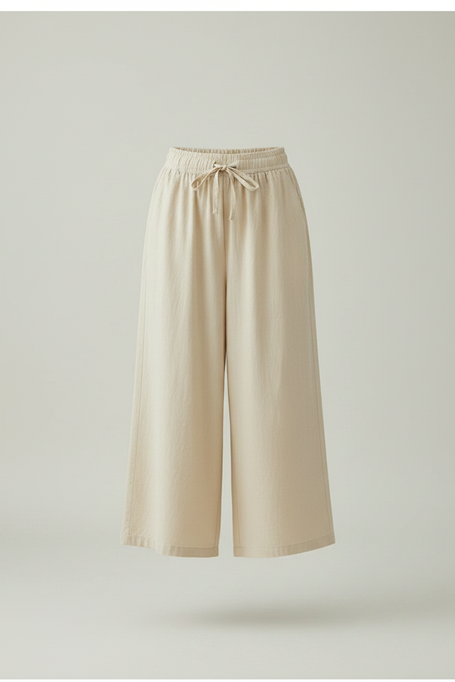 Pantalon Jupe Beige Lin Ample Décontracté Fluide Élastique - vue 3