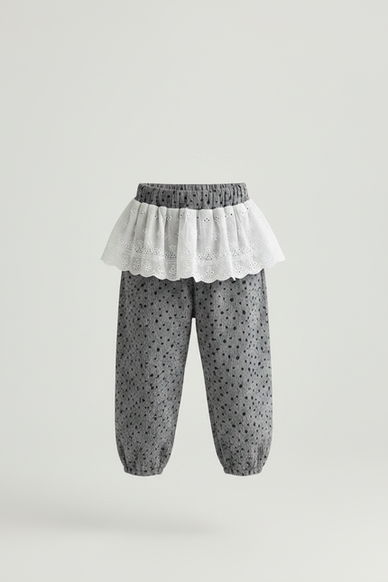 Pantalon Jupe Gris Côtelé Pois Volants Enfant - Cordé - vue 3
