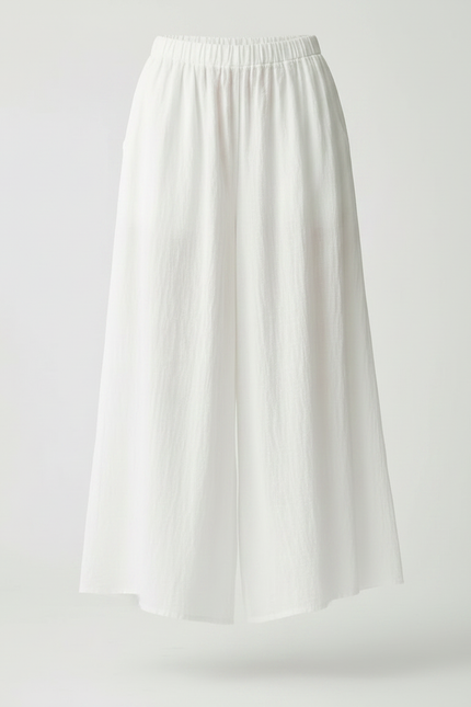 Pantalon Jupe Blanc Ample Fluide Coton Lin - vue 3