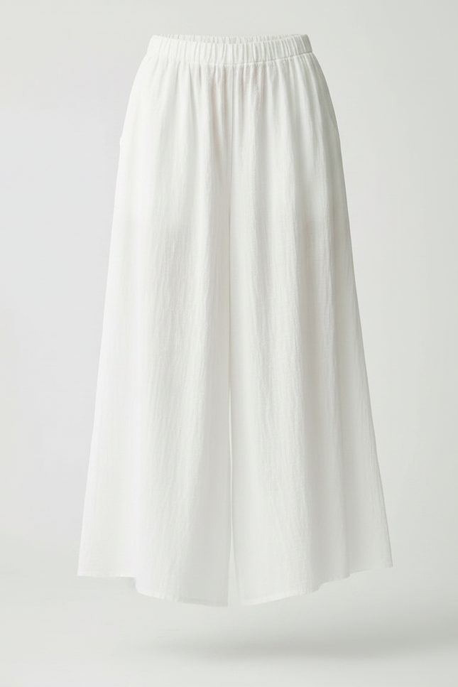 Pantalon Jupe Blanc Ample Fluide Coton Lin - vue 3