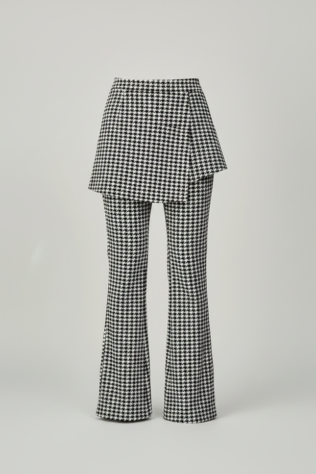 Pantalon Jupe Pied-de-poule Évasé Élégant Femme - Imprimé Tweed - vue 3