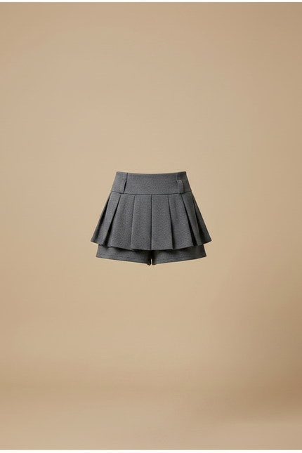 Pantalon Jupe Gris Plissé Ceinturé Hiver Femme - Laine - vue 3