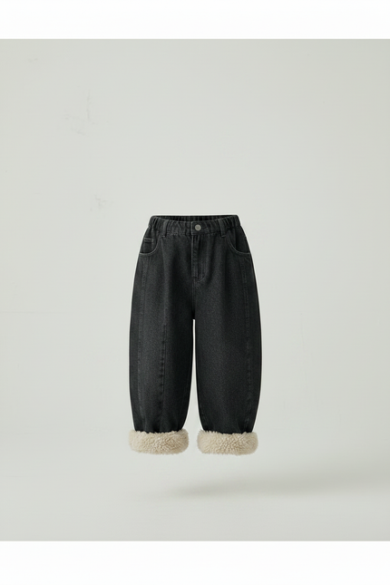 Pantalon Jupe Jean Noir Ample Fourrure Hiver - vue 3