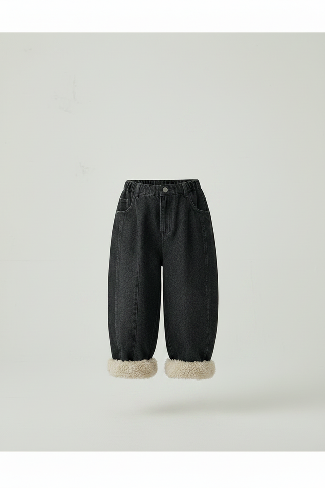 Pantalon Jupe Jean Noir Ample Fourrure Hiver - vue 3