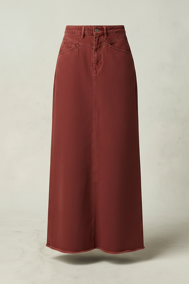 Pantalon Jupe Marron Maxi Denim Taille Haute - Bordeaux Jean - vue 3