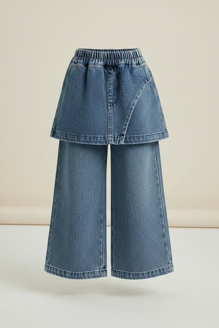 Pantalon Jupe Jean Bleu Ample Déstructuré Fille - vue 3