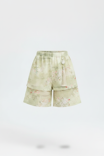 Pantalon Jupe Vert Floral Superposé Enfant Décontracté - Lin - vue 3