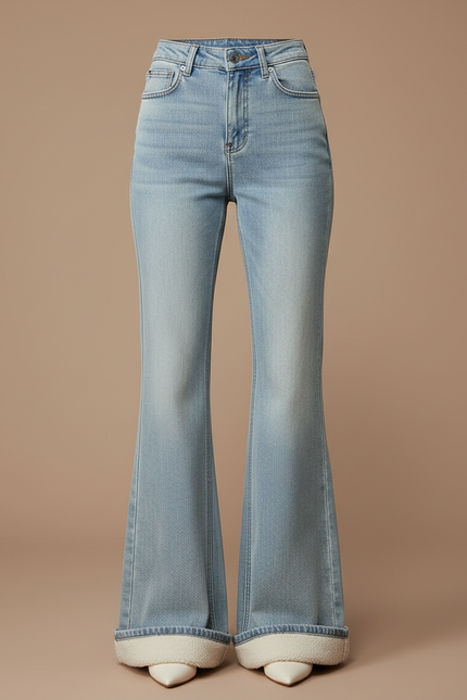 Pantalon Jupe Denim Bleu Évasé Taille Haute Doublé - Jean - vue 3