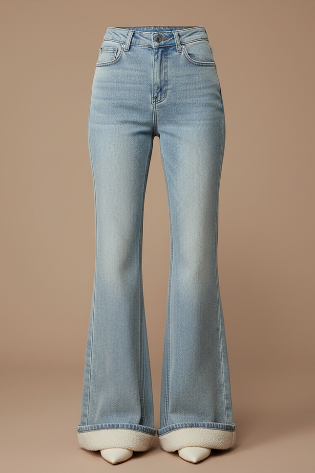 Pantalon Jupe Denim Bleu Évasé Taille Haute Doublé - Jean - vue 3
