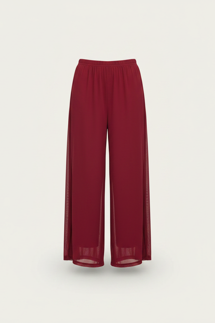 Pantalon Jupe Rouge Fluide Fendu Chiffon Léger - Bordeaux Polyester - vue 3