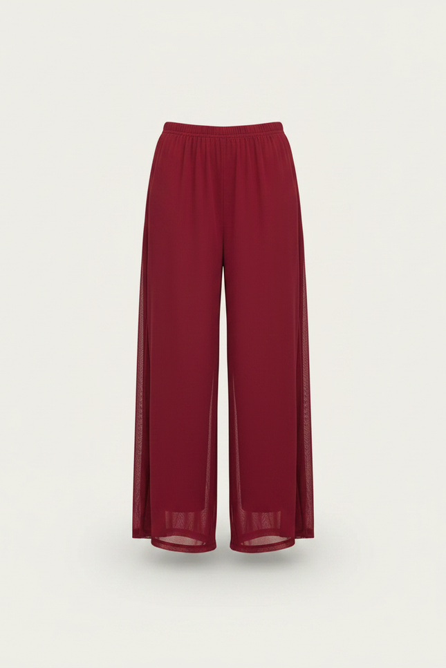 Pantalon Jupe Rouge Fluide Fendu Chiffon Léger - Bordeaux Polyester - vue 3