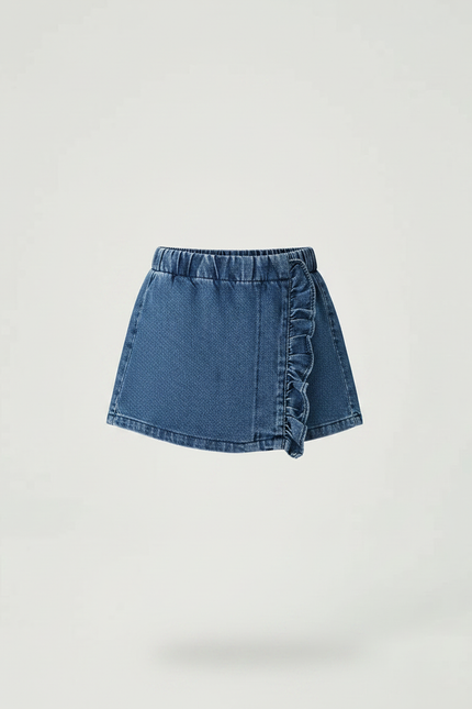 Pantalon Jupe Denim Volants Bleu Décontracté Enfant - Jean - vue 3