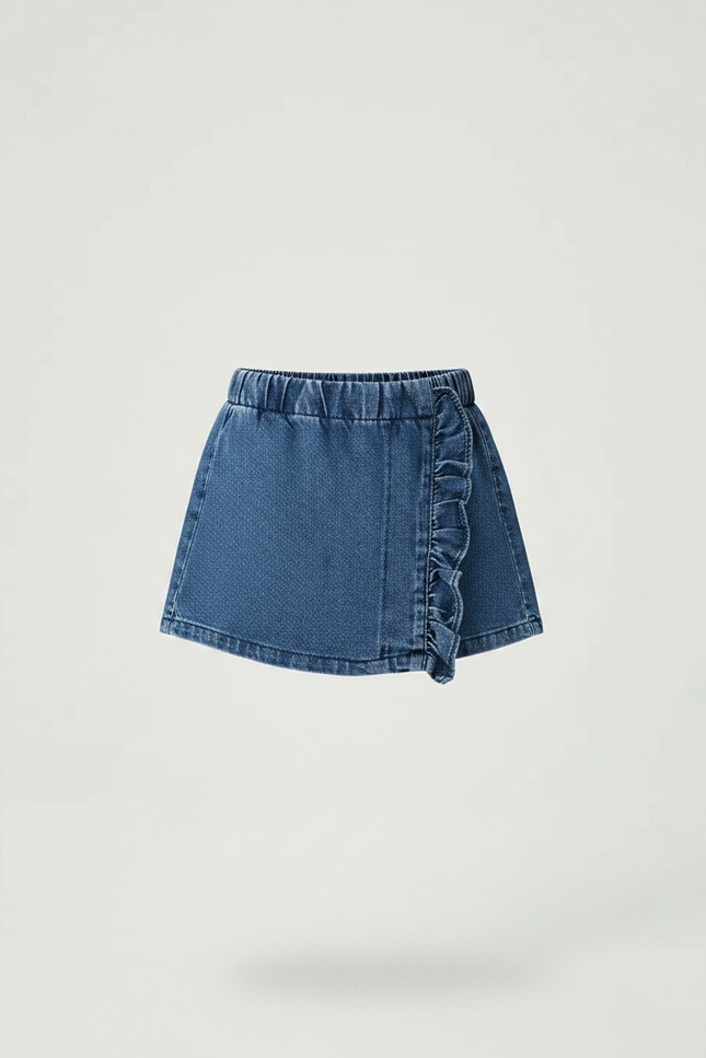 Pantalon Jupe Denim Volants Bleu Décontracté Enfant - Jean - vue 3