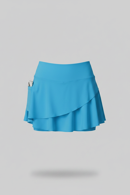 Pantalon Jupe Bleu Ciel Plissé Fluide Sportif Intégré - Polyester - vue 3