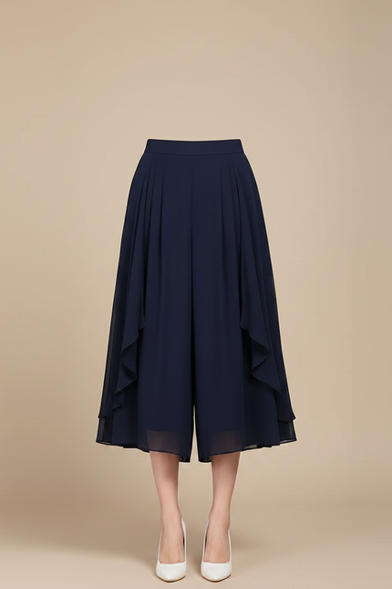 Pantalon Jupe Bleu Marine Fluide Asymétrique Élégant - Polyester - vue 3