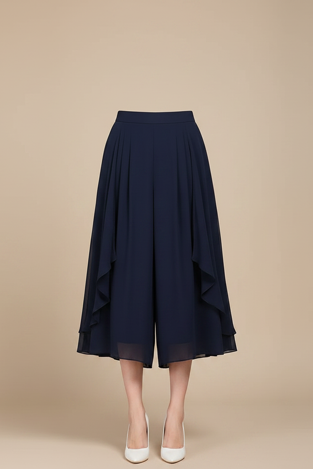 Pantalon Jupe Bleu Marine Fluide Asymétrique Élégant - Polyester - vue 3