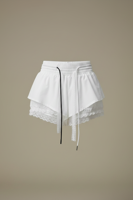 Pantalon Jupe Blanc Volants Dentelle Cordon Décontracté - Polyester - vue 3