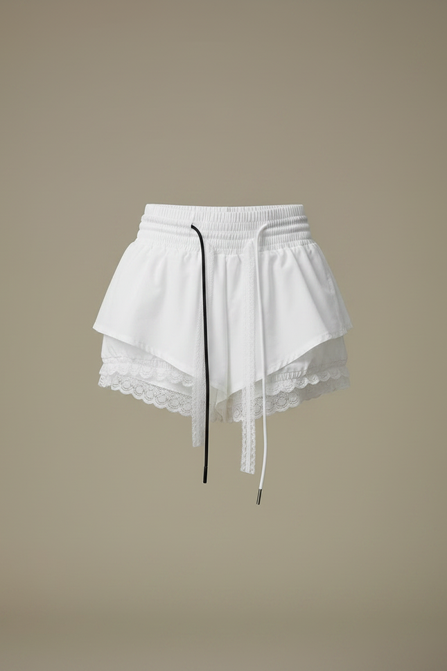 Pantalon Jupe Blanc Volants Dentelle Cordon Décontracté - Polyester - vue 3