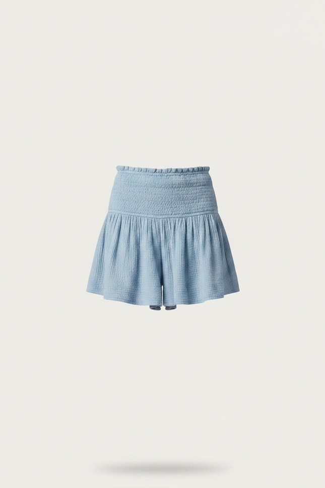 Pantalon Jupe Bleu Ciel Smocké Fluide Décontracté - Coton - vue 3