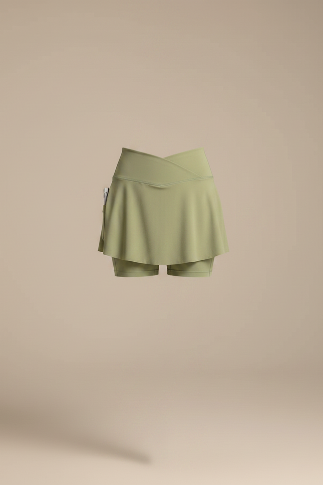 Pantalon Jupe Vert Plissé Crossover Sportif Femme - Polyester - vue 3