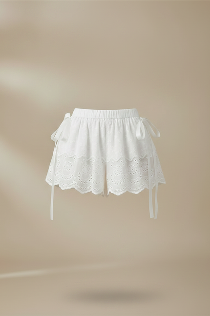 Pantalon Jupe Blanc Brodé Volants Esthétique Court - Coton - vue 3