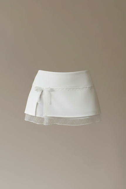Pantalon Jupe Blanc Dentelle Nœud Superposé Estival - Polyester - vue 3