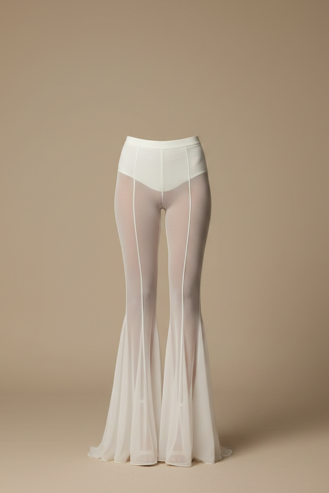 Pantalon Jupe Blanc Transparent Évasé Fluide Élégant - Polyester - vue 2