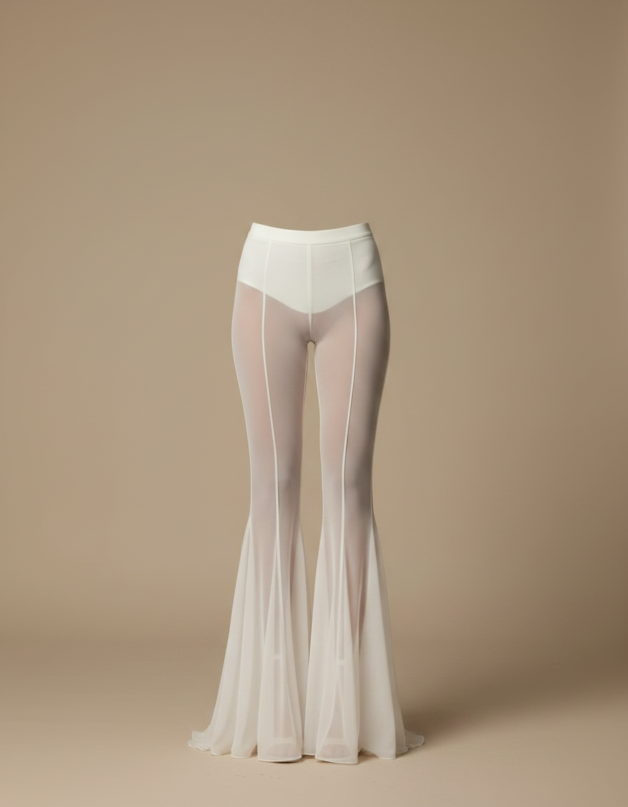 Pantalon Jupe Blanc Transparent Évasé Fluide Élégant - Polyester - vue 2