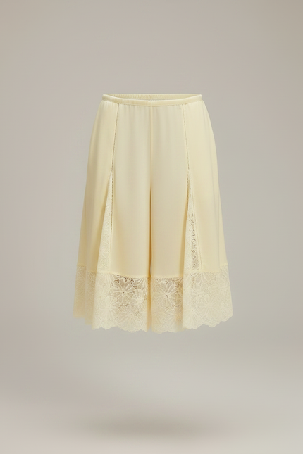 Pantalon Jupe Jaune Pâle Satin Dentelle Ample Fluide - vue 3