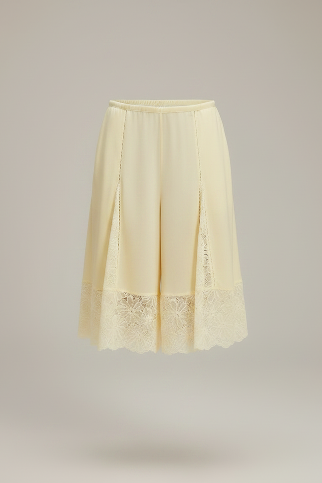 Pantalon Jupe Jaune Pâle Satin Dentelle Ample Fluide - vue 3