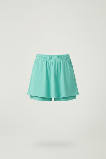 Pantalon Jupe Vert Menthe Superposé Décontracté Enfant Coton - vue 3
