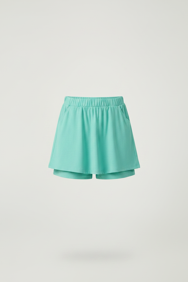 Pantalon Jupe Vert Menthe Superposé Décontracté Enfant Coton - vue 3