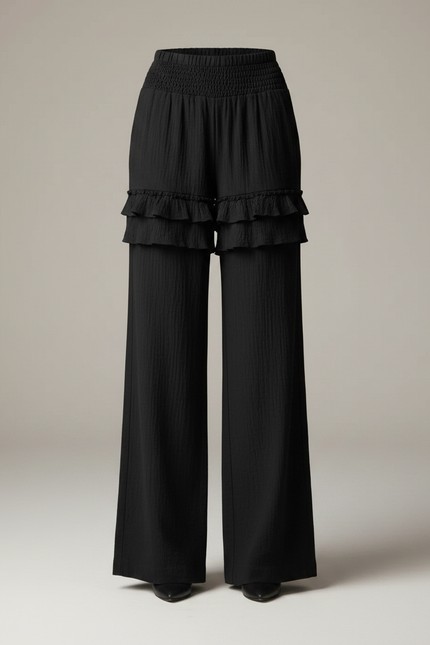 Pantalon Jupe Noir Volants Plissés Court Élégant - Polyester - vue 3
