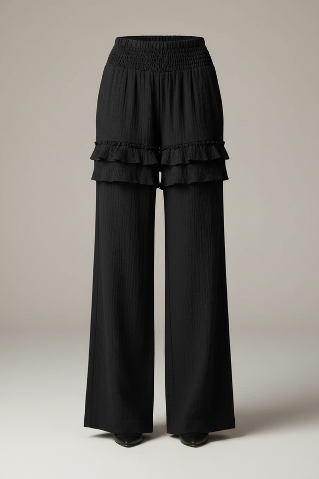 Pantalon Jupe Noir Volants Plissés Court Élégant - Polyester - vue 3