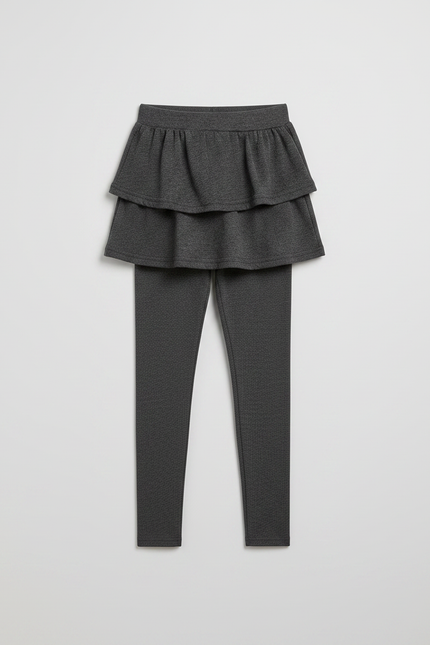 Pantalon Jupe Gris Volants Intégrés Confortable Fille - Maille - vue 3