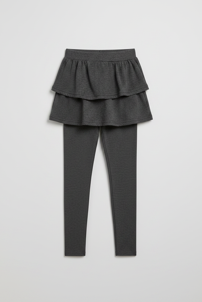 Pantalon Jupe Gris Volants Intégrés Confortable Fille - Maille - vue 3