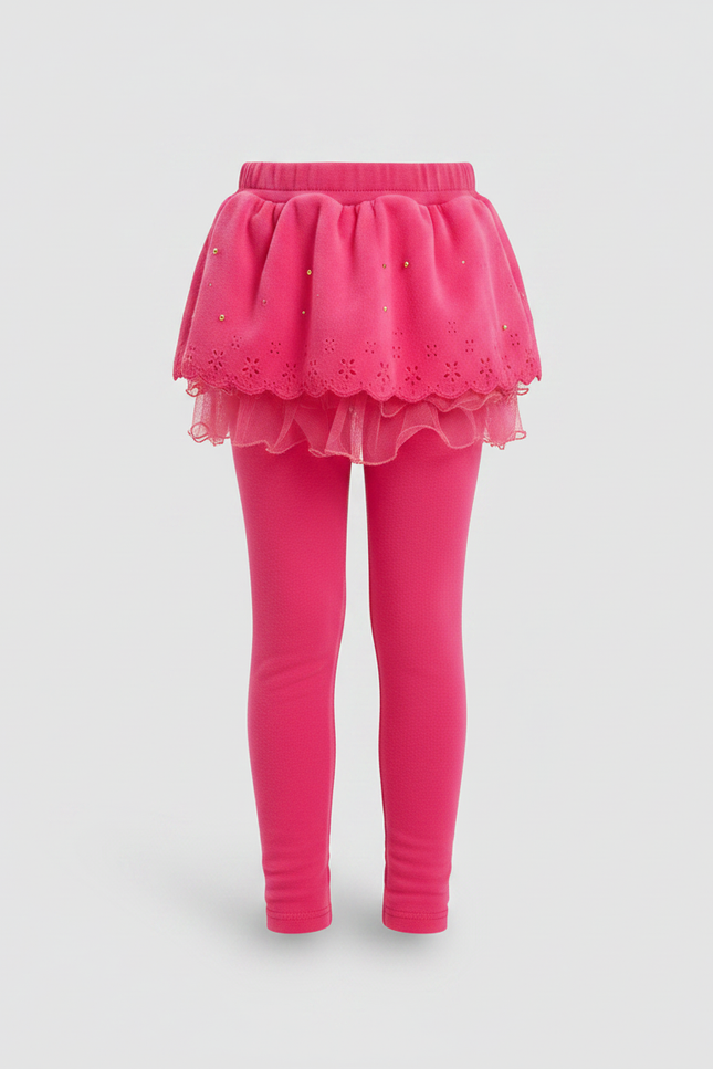 Pantalon Jupe Rose Brodé Superposé Confortable Fille - Molleton - vue 3