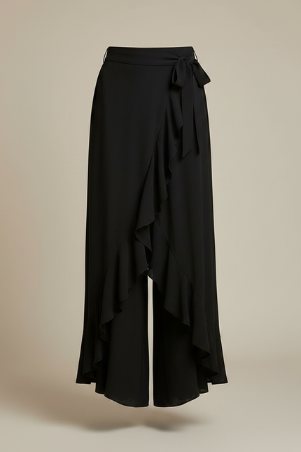 Pantalon Jupe Noir Fluide Volants Asymétrique Élégant - Viscose - vue 3
